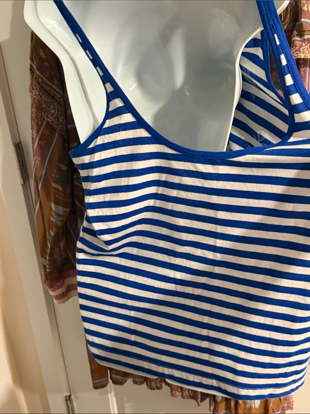 J.Crew Striped Blue and White with Green Palm Sequins Embroidered Racerback Tank - Picture 7 of 8